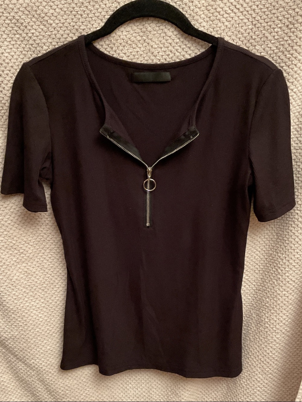 Women’s Black Zip-Front Short Sleeve Top